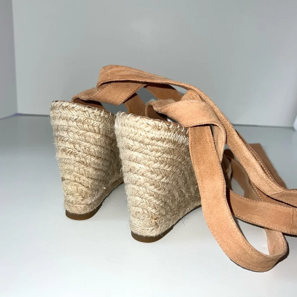 Joie Kael Suede Espadrille Open Toe Wedge Heels Tan EU‎ 39/US 8-8.5